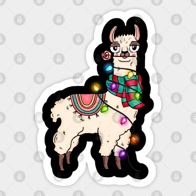Funny Llama Wrapped in Christmas Lights Llama Lover Xmas Gift Llama Christmas Tree Sticker TeePublic
